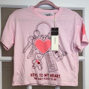 Pink Short Sleeve Tee with Heart and Key Design